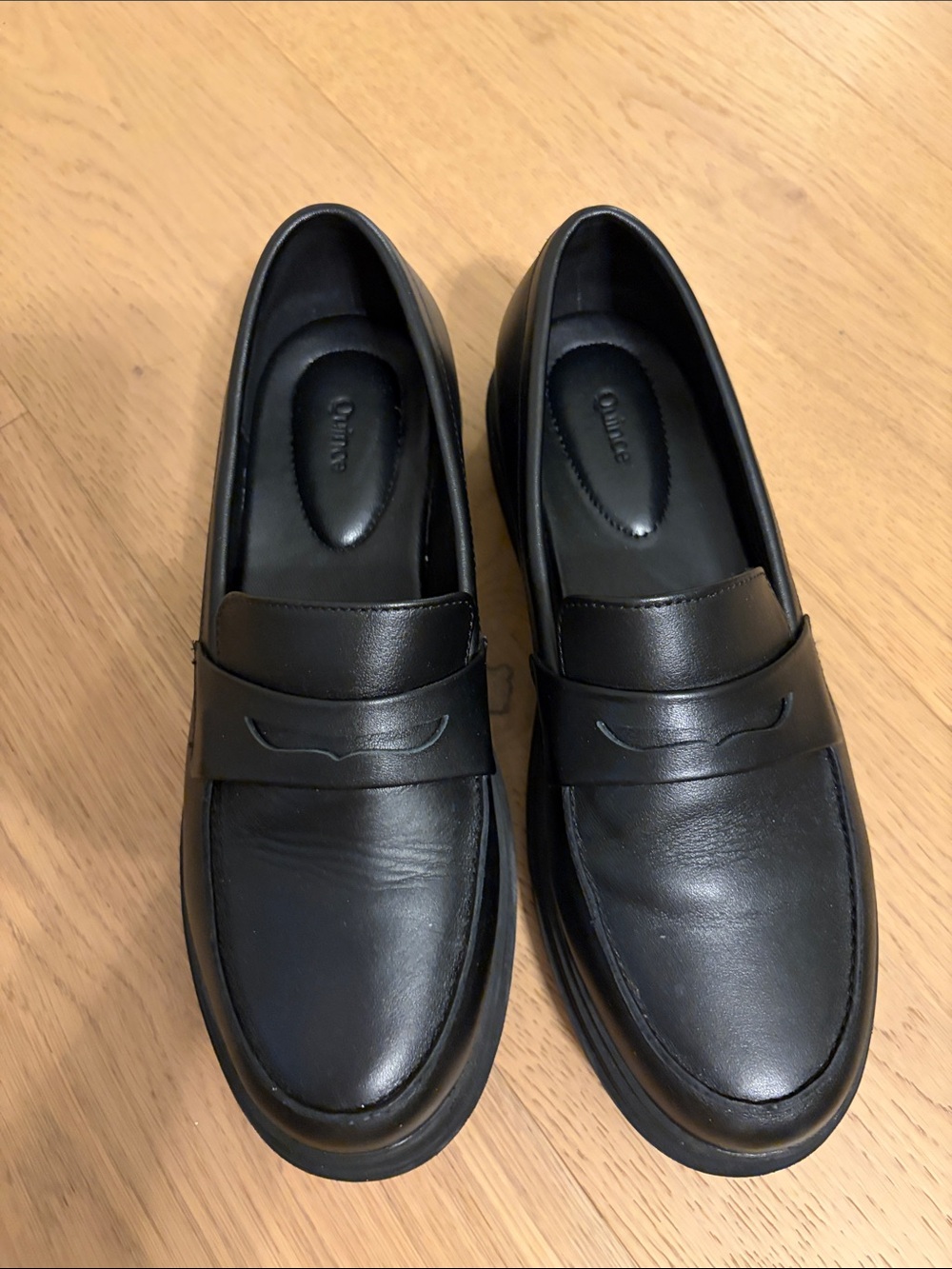 Quince Women’s Lug Sole Black Leather Penny Loafers, 9.5